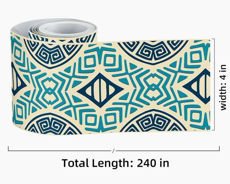 FLFK Mirror Frame Border - Geometric Peel and Stick Wall Borders Wallpaper Decal Trim Tape Teal and Navy Blue 4" x 240" - Image 2